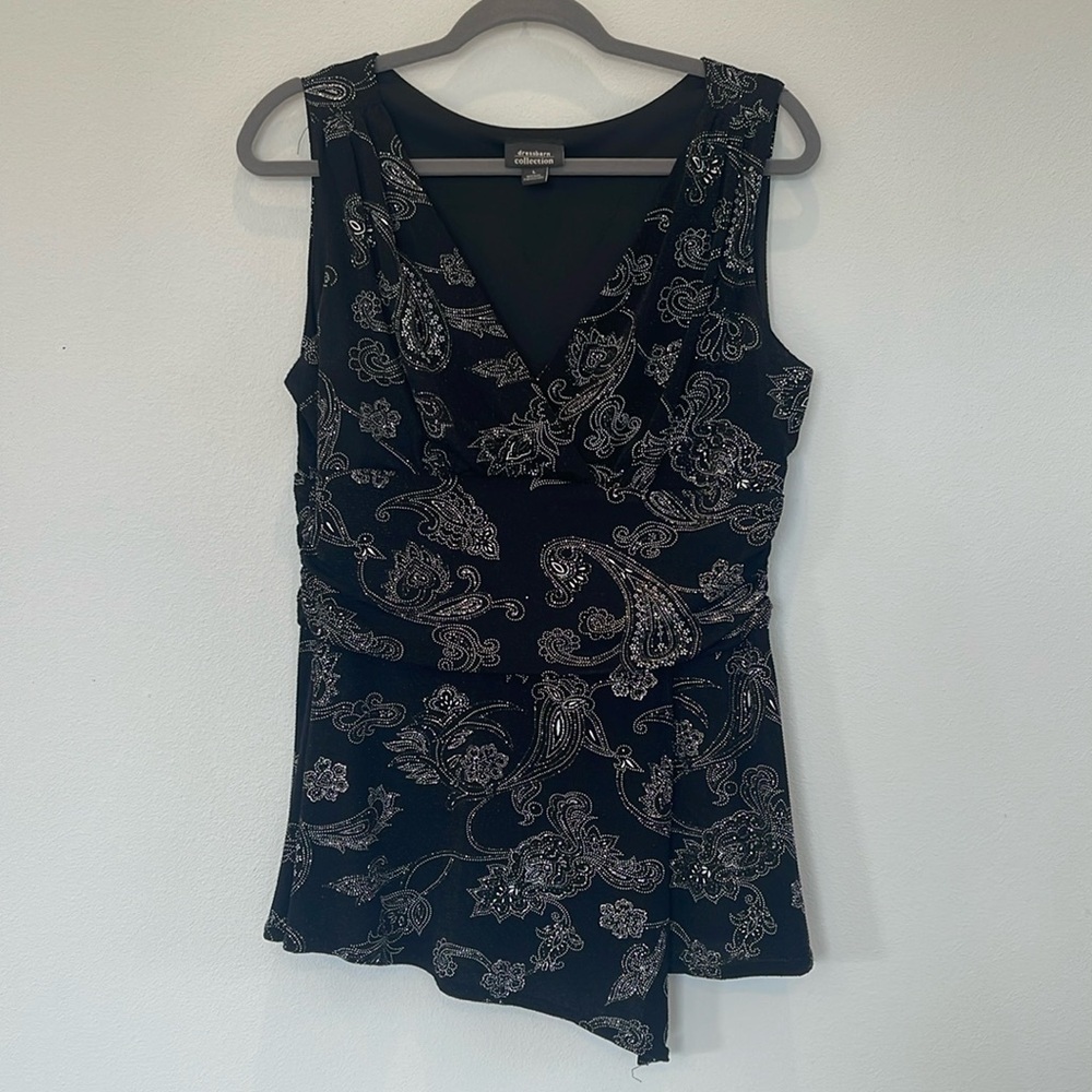 Dressbarn Womens Black Sleeveless Tank Top Blouse Glitzy Shimmery Size L